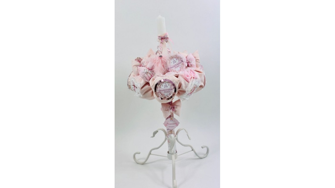 Princess Pink Lumânare de botez unicat din dantelă franțuzească 4